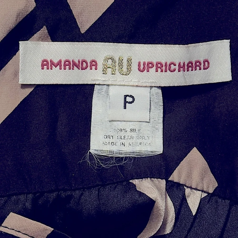 Amanda Uprichard Womens 80’s Geometric Black + Cream 100% Silk Tunic Top Blouse - Picture 5 of 6